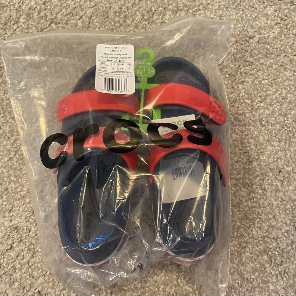 Crocs Crocband Sandals Sz 1 2 Youth Kids Blue Red Open Toe Shoes